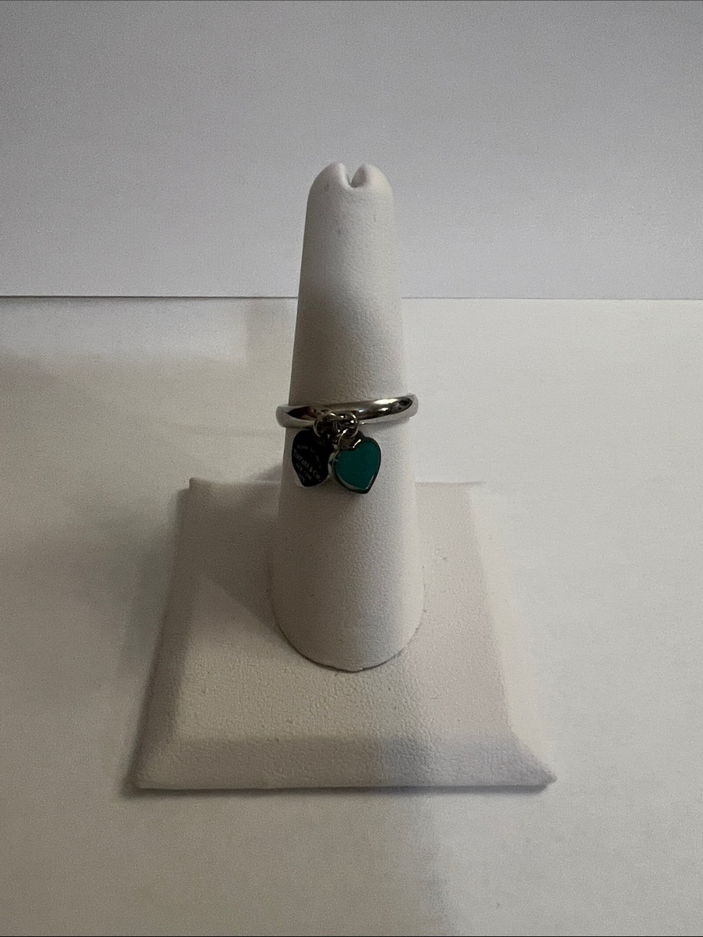 Silver & Blue Tiffany Heart Charm Ring Size 7